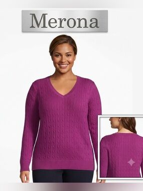 Merona Purple V-Neck Cable Knit Style Sweater 24/26W